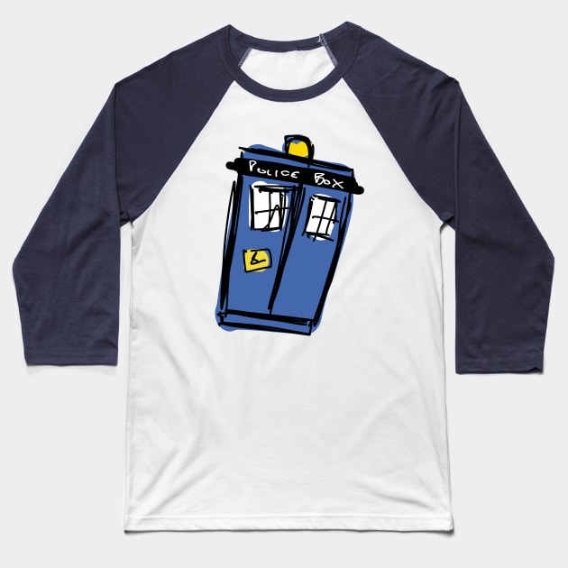 Police Box Baseball T-Shirt by SpookyMeerkat